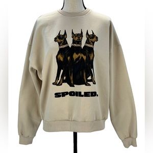 Edikted Long Sleeve Crew Neck Spoiled Rotweiler Print Sweatshirt - Beige - XS